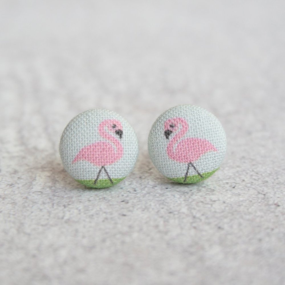 NWT Flamingo fabric button earrings
